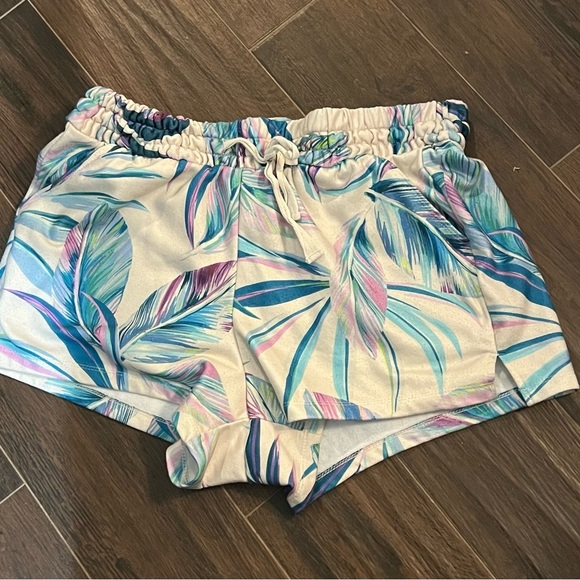 Torrid Tropical Print Athletic Shorts - Blue and Purple - Picture 3 of 5